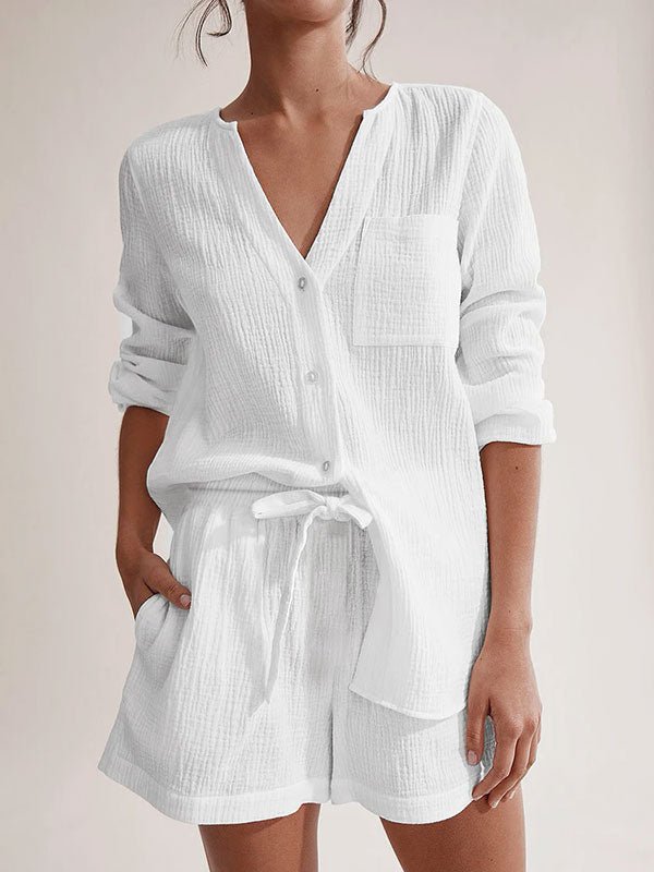 Ensemble Pyjama Short Blanc Pour Femme "Douceur de Brume" - Robitta