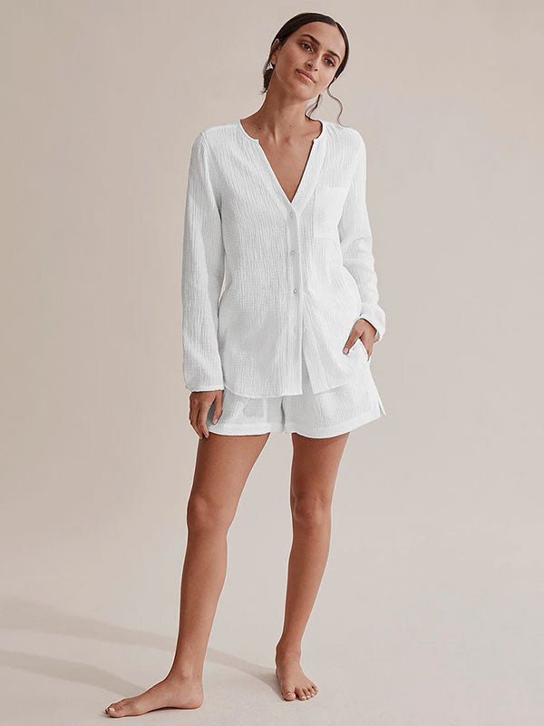 Ensemble Pyjama Short Blanc Pour Femme "Douceur de Brume" - Robitta