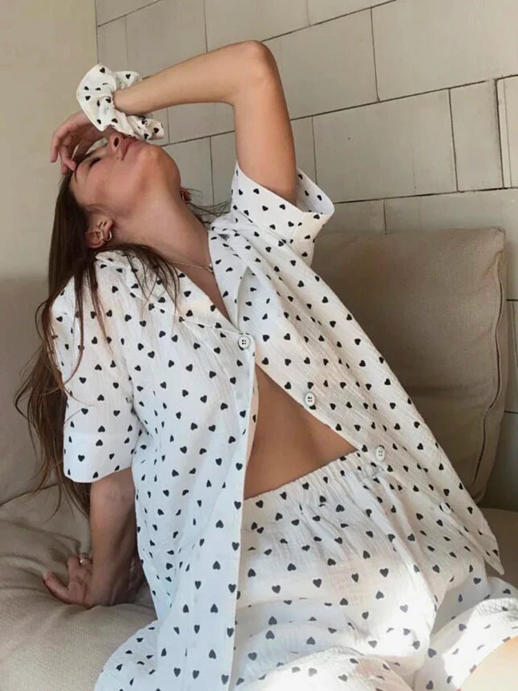 Ensemble Pyjama Short Coton Pour Femme "Coeur Léger" - Robitta
