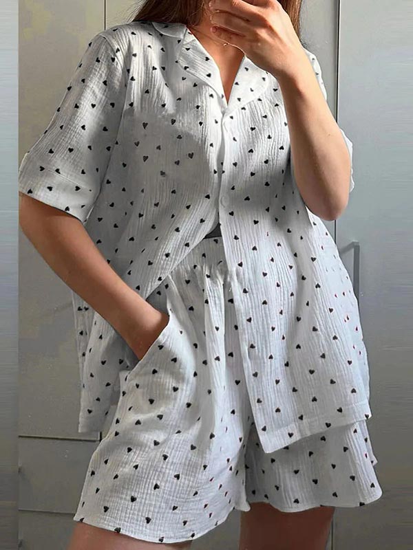 Ensemble Pyjama Short Coton Pour Femme "Coeur Léger" - Robitta