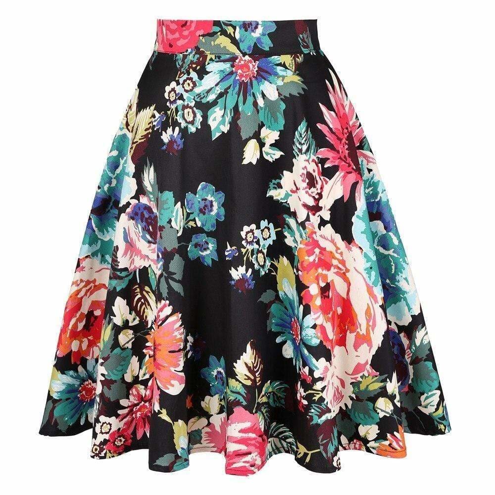 Jupe Année 50 Noire À Fleurs - Robitta