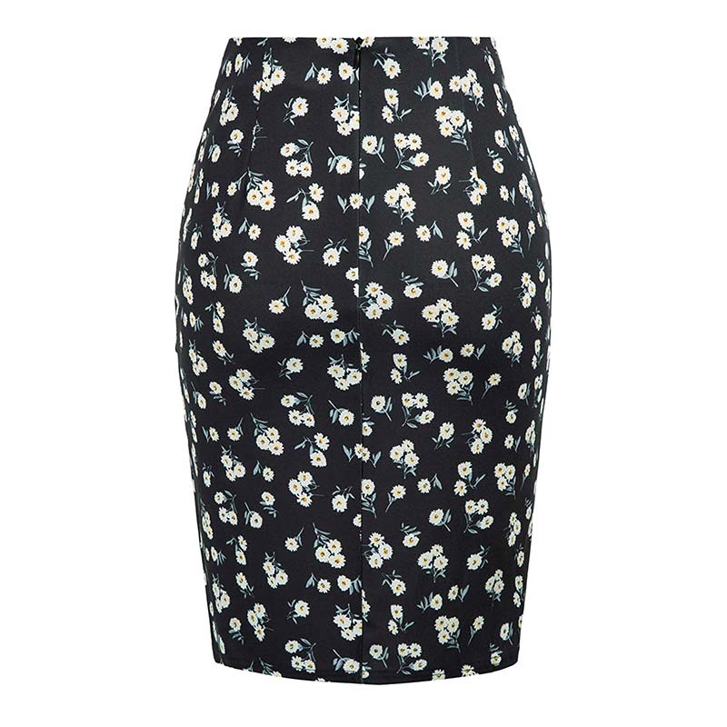 Jupe Année 50 Noire Fleurie Taille Haute - Robitta