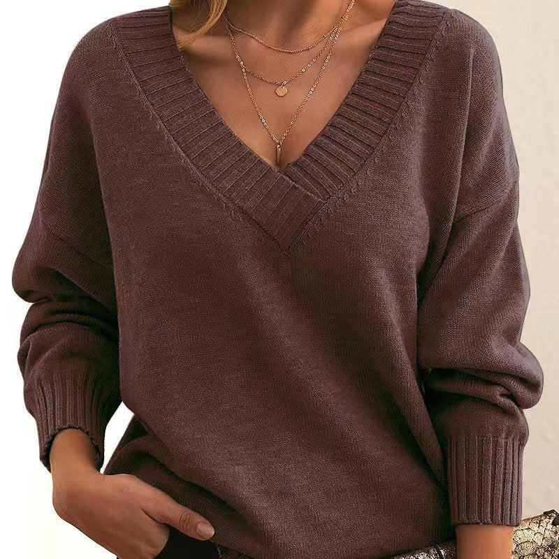 Pull confortable à col en V pour femmes - Robitta