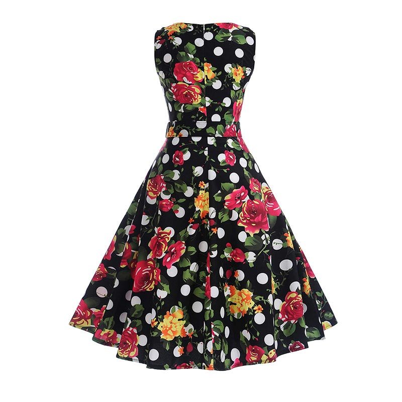 Robe Année 50 Bouquet de Roses Rouges - Robitta