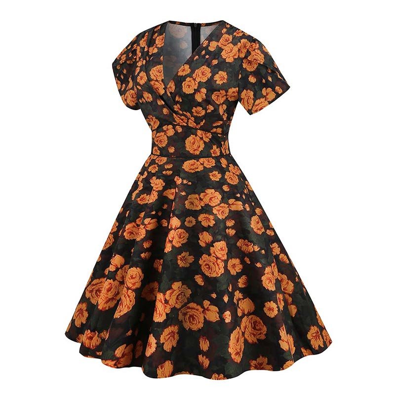 Robe Pin Up Orange et Noir - Robitta