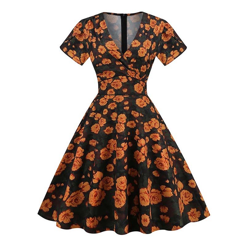 Robe Pin Up Orange et Noir - Robitta