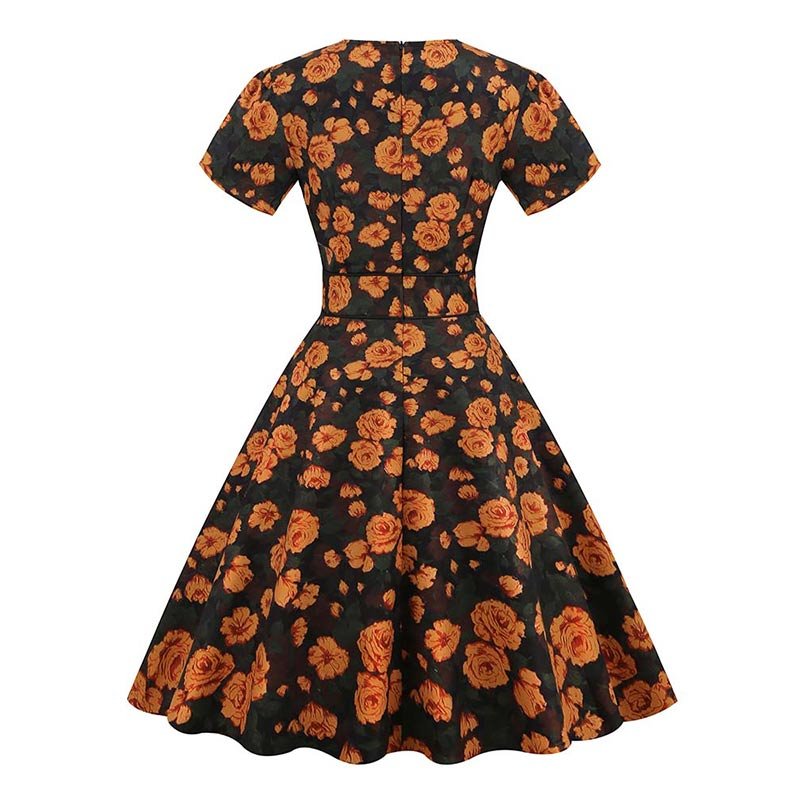 Robe Pin Up Orange et Noir - Robitta