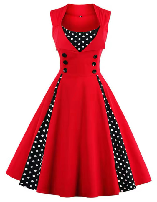 Robe vintage 50s 60s sans manches rouge