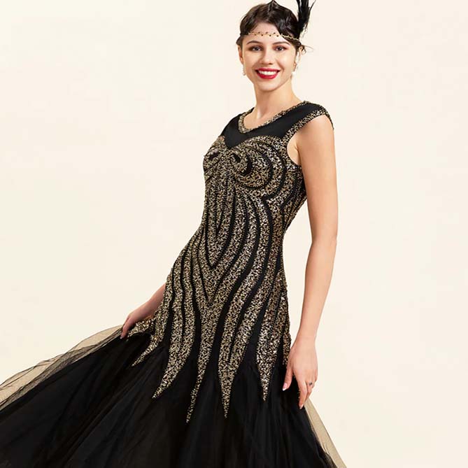 Robe Longue Noire à Paillettes Années 20