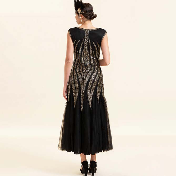 Robe Longue Noire à Paillettes Années 20