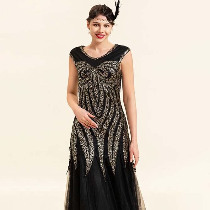 Robe Longue Noire à Paillettes Années 20