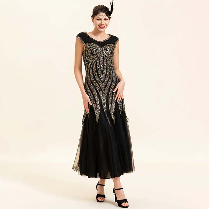 Robe Longue Noire à Paillettes Années 20