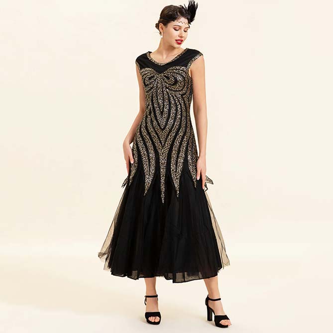 Robe Longue Noire à Paillettes Années 20