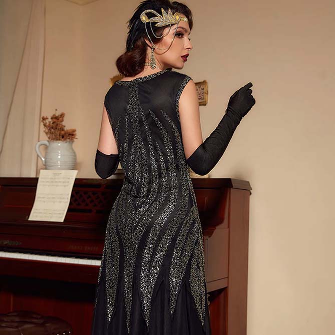 Robe Longue Noire à Paillettes Années 20