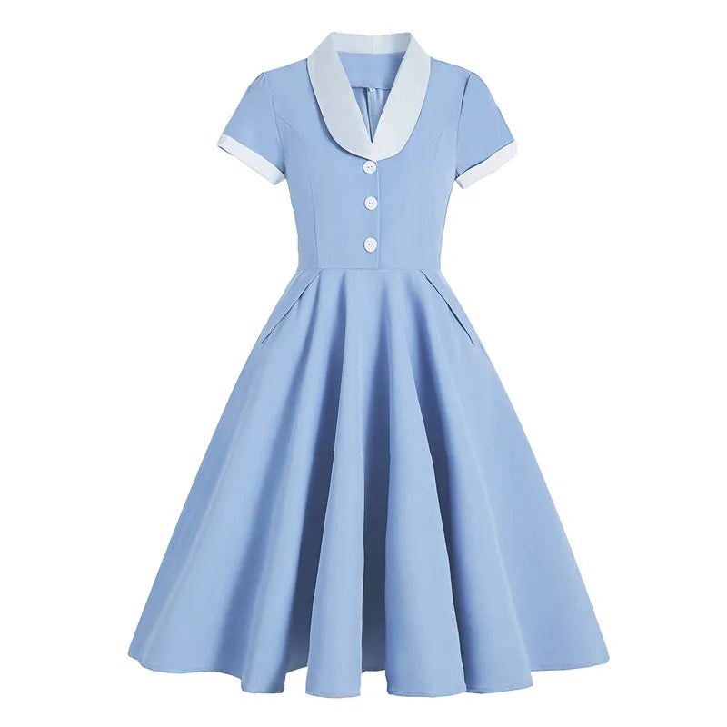 Robe Midi Années 60 à Col Chemise