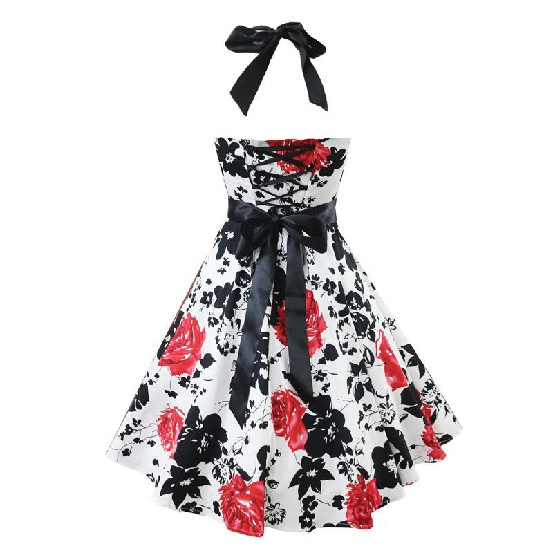 Robe Courte Blanche à Fleurs Rockabilly