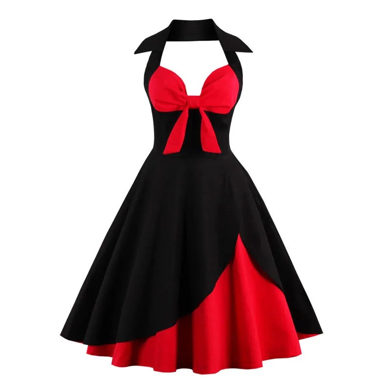 Robe Décolletée Rouge et Noire Rockabilly