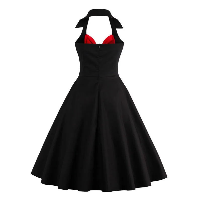 Robe Décolletée Rouge et Noire Rockabilly