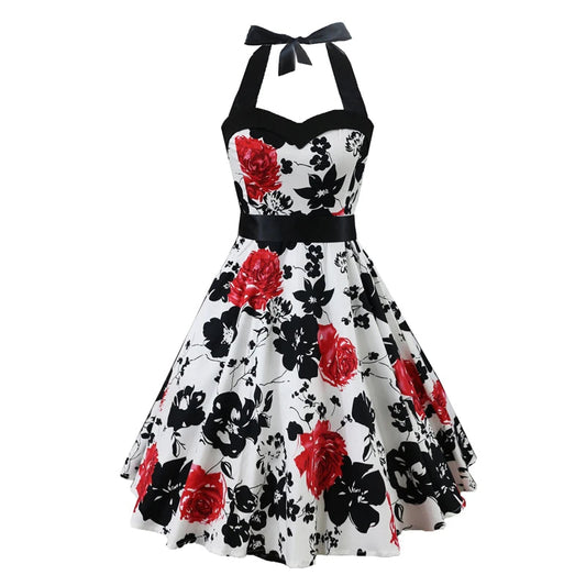 Robe Courte Blanche à Fleurs Rockabilly