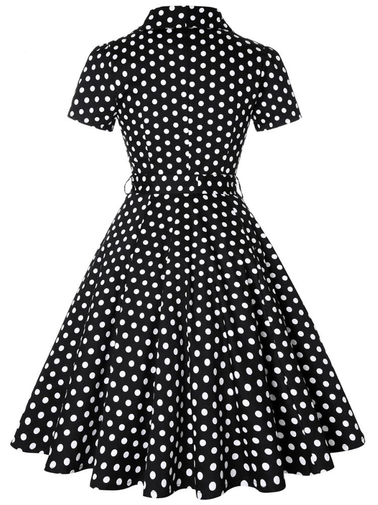 Robe Rockabilly Bleue Marine à Pois