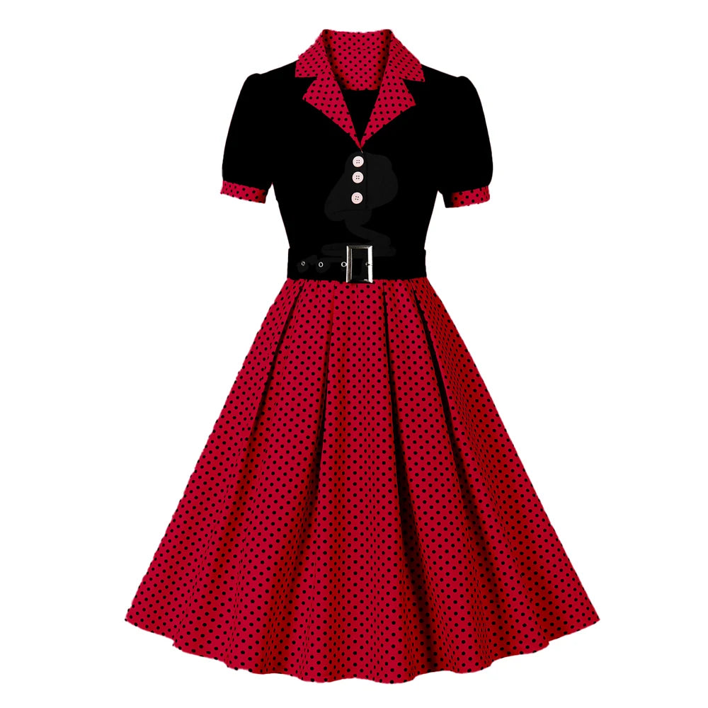 Robe Chemisier à Pois Rockabilly