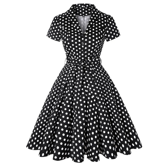 Robe Rockabilly Bleue Marine à Pois