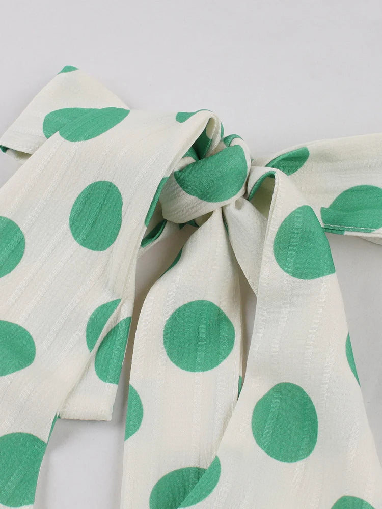 Robe Blanche à Pois Vert Années 60