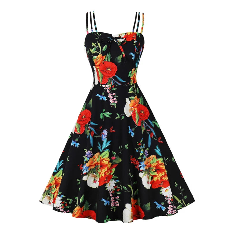 Robe Vintage Noire à Fleur