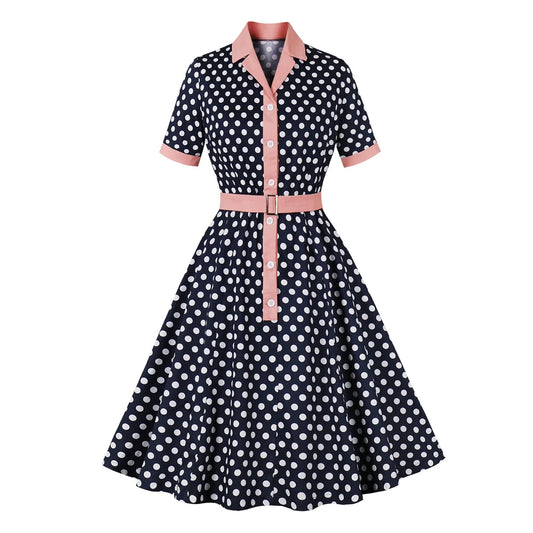 Robe Vintage Bleue à Pois Blanc