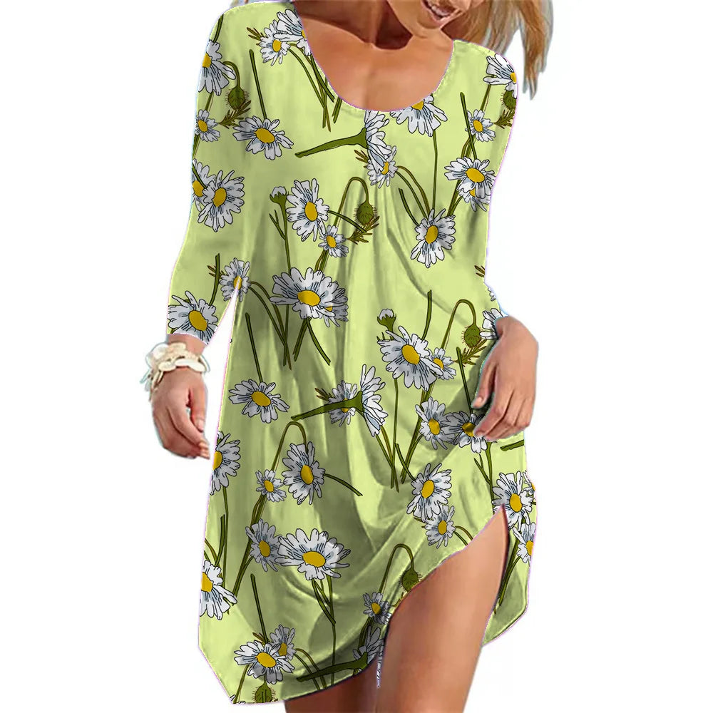 Robe Vert Anis à Fleurs Années 70