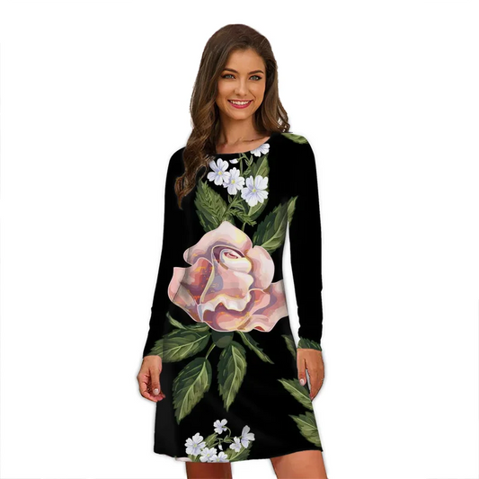 Robe Années 70 Imprimé Fleurs Roses