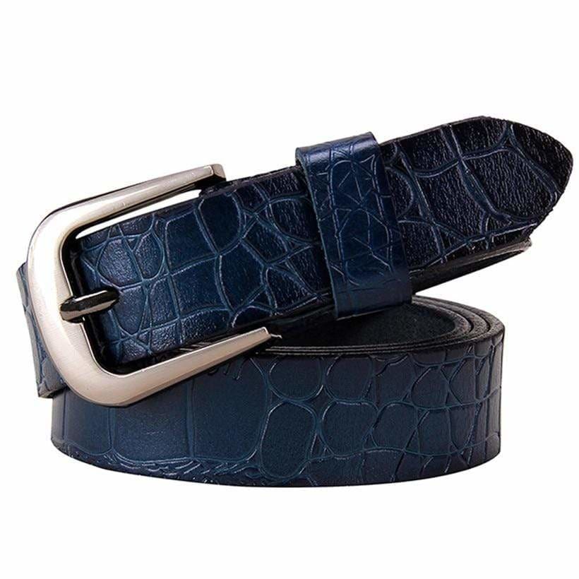 Ceinture Rockabilly Bleue Cuir Véritable