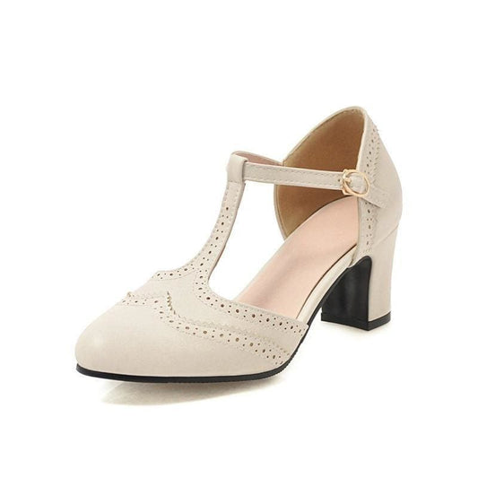 Chaussures Années 50 T-Strap Cuir Beige