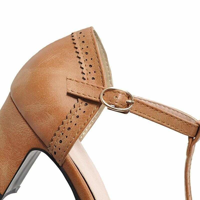 Chaussures Années 50 T-Strap Cuir Camel