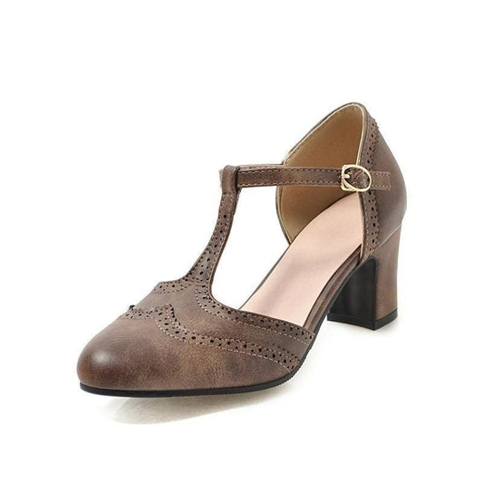 Chaussures Années 50 T-Strap Cuir Marron