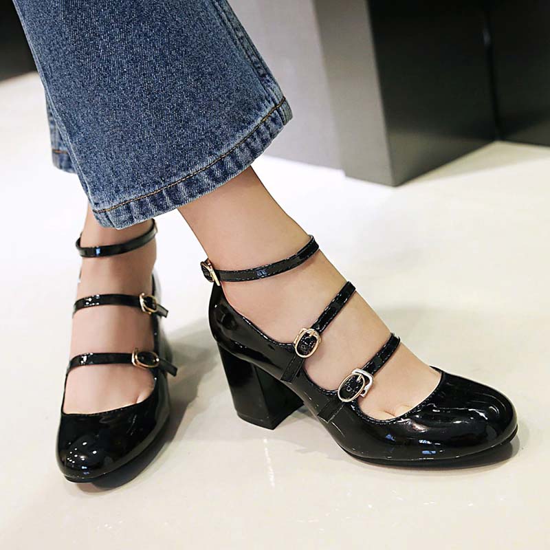 Chaussures Années 50 T-Strap Noires