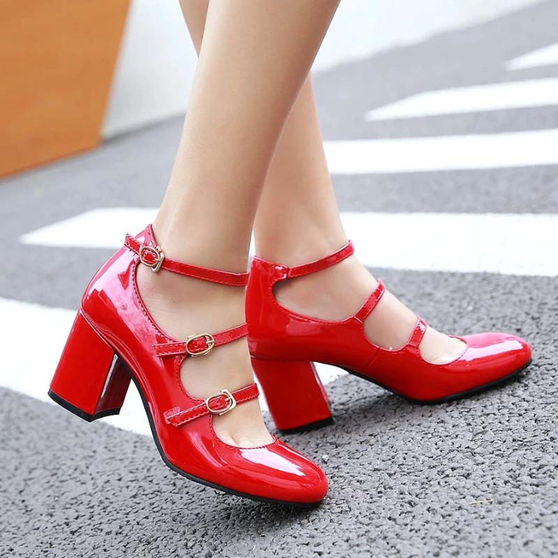 Chaussures Années 50 T-Strap Rouge