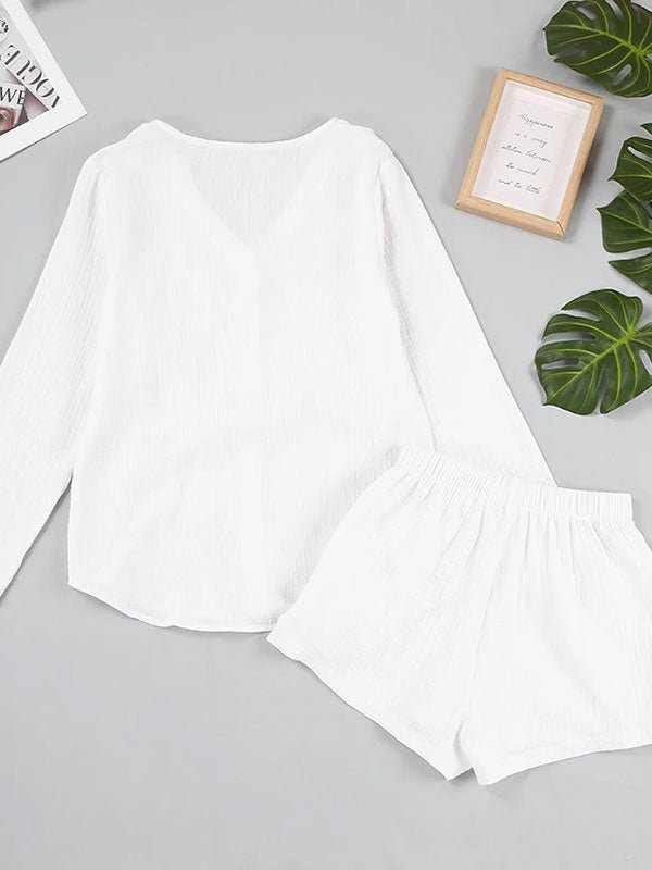 Ensemble Pyjama Short Blanc Pour Femme "Douceur de Brume" - Robitta