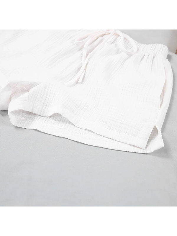 Ensemble Pyjama Short Blanc Pour Femme "Douceur de Brume" - Robitta