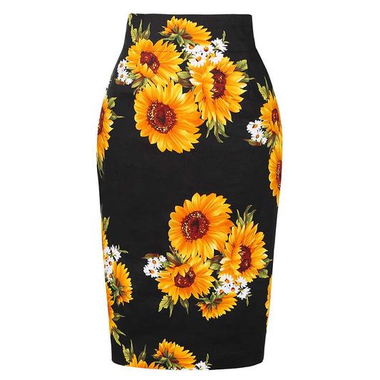 Jupe Année 50 Crayon Tournesols - Robitta