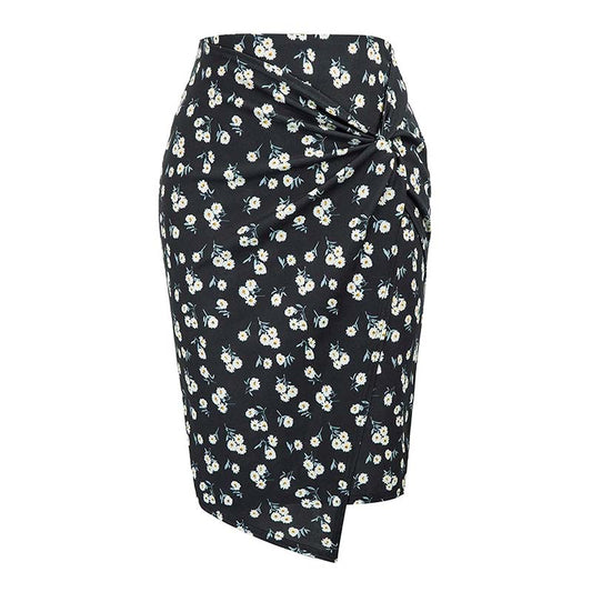 Jupe Année 50 Noire Fleurie Taille Haute - Robitta