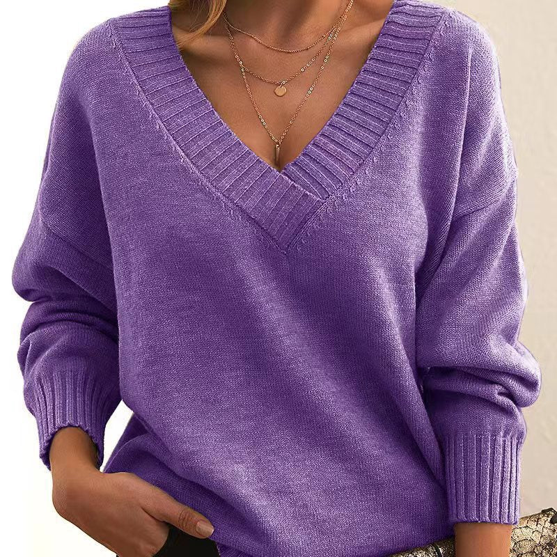 Pull confortable à col en V pour femmes - Robitta