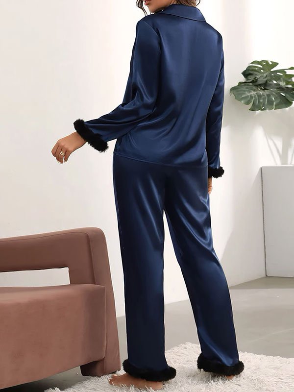 Pyjama Bleu Marine Pour Femme En Satin "Rêverie Nocturne" - Robitta