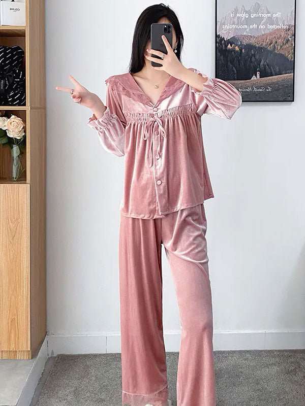 Pyjama En Velours Rose Pour Femme "Caresse d'Étoile" - Robitta