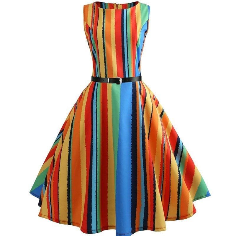 Robe Année 50 Bandes Multicolores