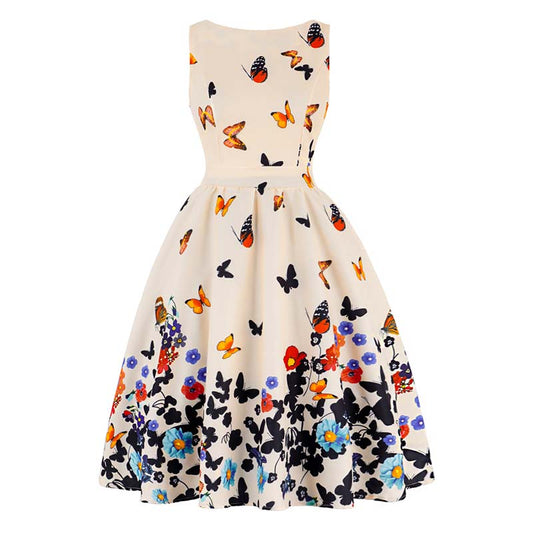Robe Année 50 Blanche Papillons - Robitta