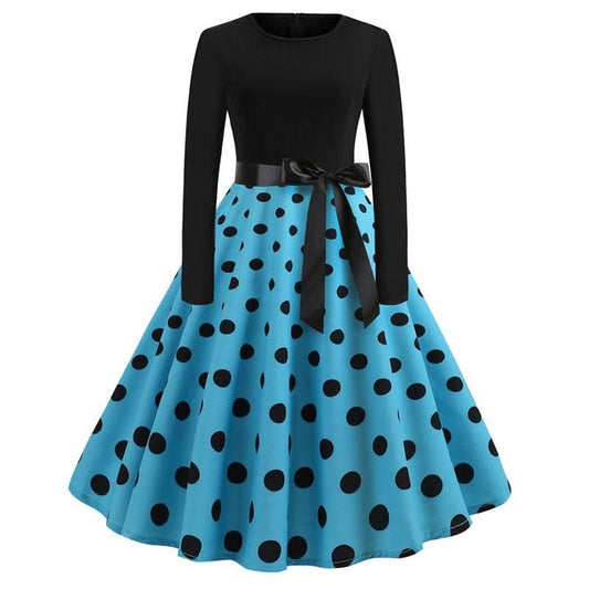 Robe Année 50 Bleue & Noire À Pois