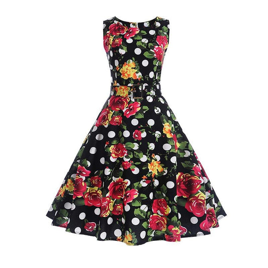 Robe Année 50 Bouquet de Roses Rouges - Robitta
