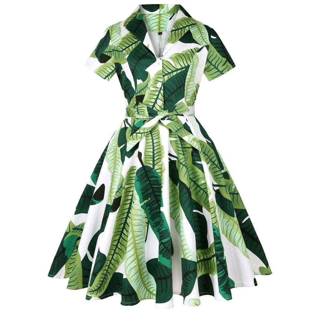 Robe Année 50 Feuilles Tropicales