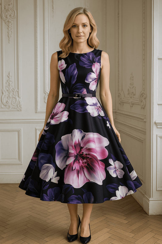 Robe Année 50 Grandes Fleurs - Robitta